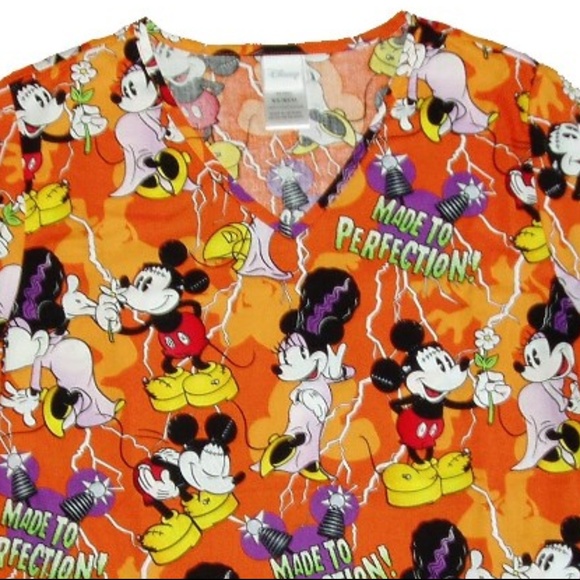 Halloween Scrub Top Mickey Minnie Mouse Bride NWT - Picture 2 of 5